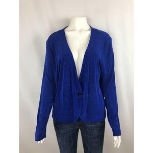 Chicos Travelers Cardigan Womens 3 XL Blue Button Slinky fits like a 1.